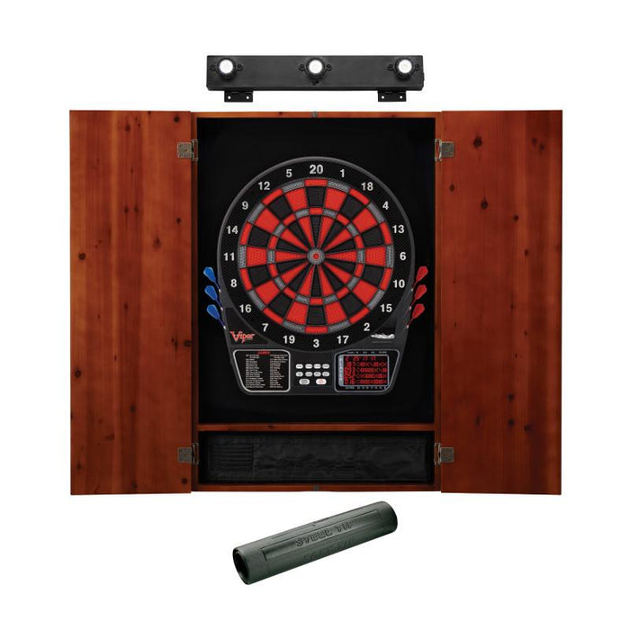 Viper | 797 Electronic Dartboard | Metropolitan Cinnamon Cabinet | Padded Dart Mat | The Bull Starts Here | Shadow Buster Dartboard Lights & Laser Throw Line Marker