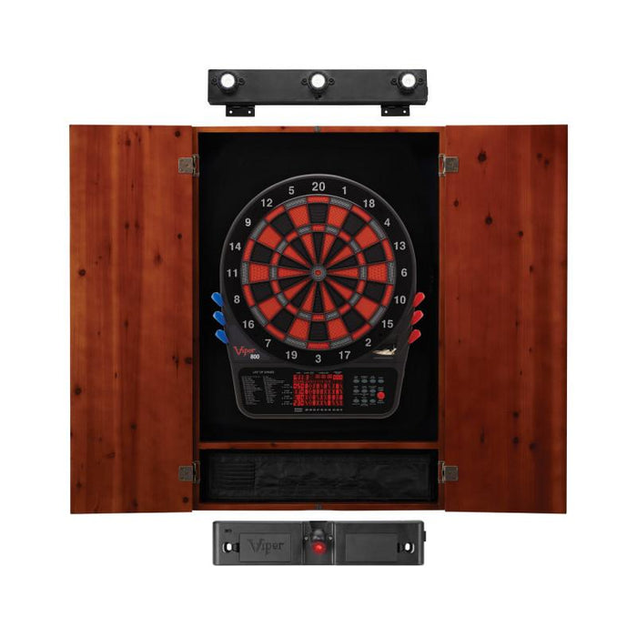 Viper | 800 Electronic Dartboard | Metropolitan Cinnamon Cabinet | Padded Dart Mat | The Bull Starts Here | Shadow Buster Dartboard Lights & Laser Throw Line Marker