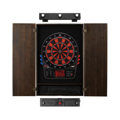 Viper 800 Electronic Dartboard, Metropolitan Espresso Cabinet, Laser Throw Line & Shadow Buster Dartboard Light Bundle