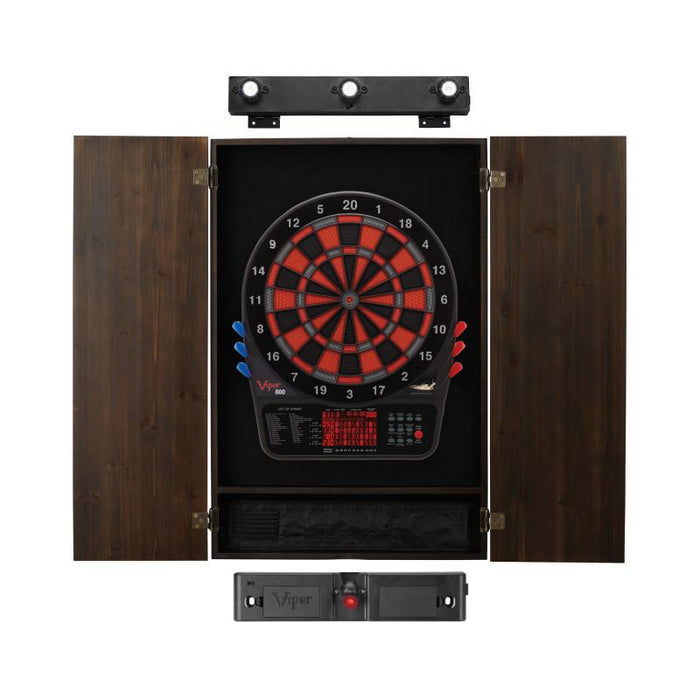 Viper 800 Electronic Dartboard, Metropolitan Espresso Cabinet, Laser Throw Line & Shadow Buster Dartboard Light Bundle