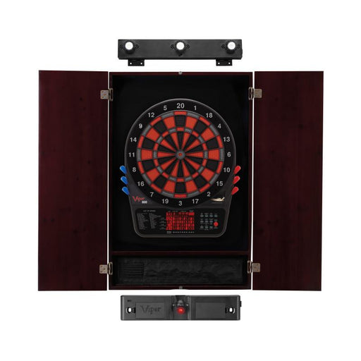 Viper | 800 Electronic Dartboard | Metropolitan Mahogany Cabinet | Laser Throw Line Marker | Padded Dart MAt | The Bull Starts Here | Shadow Buster Dartboard Lights
