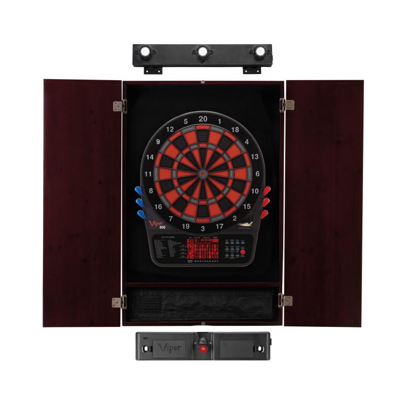 Viper | 800 Electronic Dartboard | Metropolitan Mahogany Cabinet | Laser Throw Line Marker | Padded Dart MAt | The Bull Starts Here | Shadow Buster Dartboard Lights