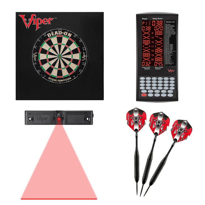 Viper | Dead - On Bristle Dartboard, ProScore | Black Mariah Steel Tip Darts 22 Grams | Dart Laser Line, and Wall Defender