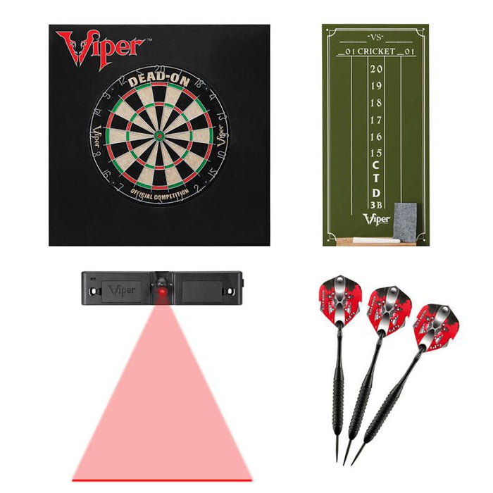 Viper | Dead - On Bristle Dartboard | Small Cricket Chalk Scoreboard | Black Mariah Steel Tip Darts 22 Grams | Dart Laser Line, and Wall Defender
