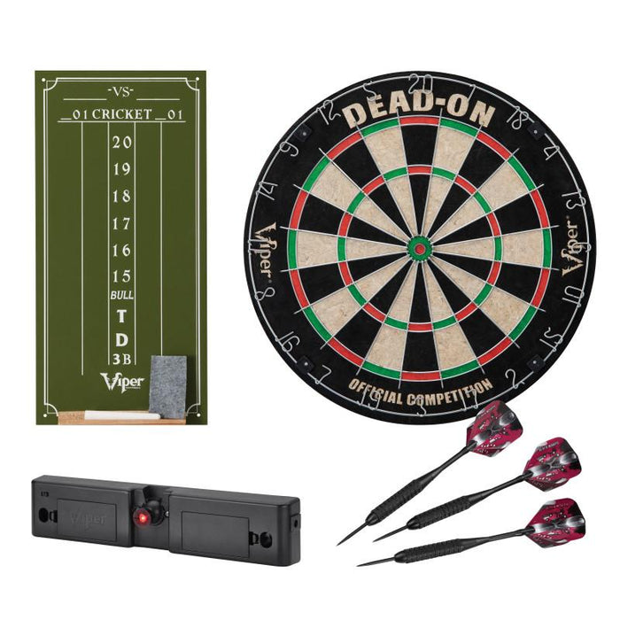 Viper | Dead - On Bristle Dartboard | Small Cricket Chalk Scoreboard | Dart Laser Line | Black Mariah Steel Tip Darts 22 Grams