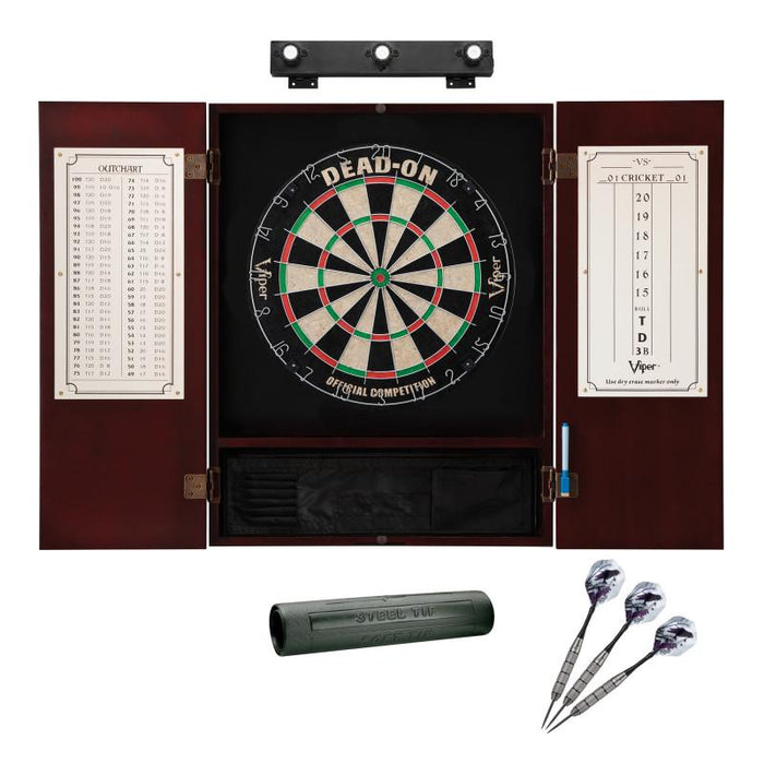 Viper | Dead On Sisal Dartboard | Metropolitan Cinnamon Cabinet | Padded Dart Mat | The Bull Starts Here | Underground The Raven Steel Tip Darts | Shadow Buster Dartboard Lights & Laser Throw Line Marker