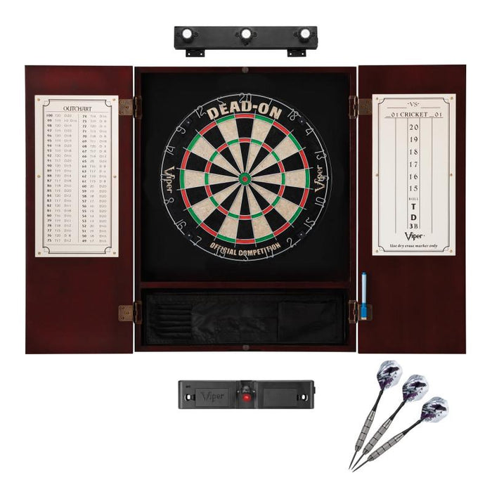 Viper | Dead On Sisal Dartboard | Metropolitan Cinnamon Cabinet | Padded Dart Mat | The Bull Starts Here | Underground The Raven Steel Tip Darts | Shadow Buster Dartboard Lights & Laser Throw Line Marker