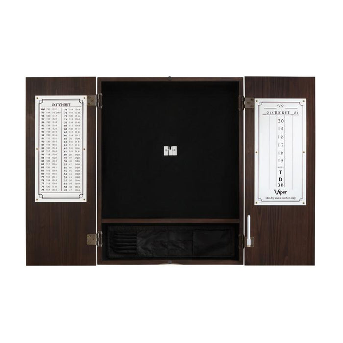 Viper | Espresso Metropolitan Steel Tip Cabinet | Razorback Sisal Dartboard | Underground Raven Steel Tip Darts 25 Grams | Laser Throw Line | Vinyl Dart Mat