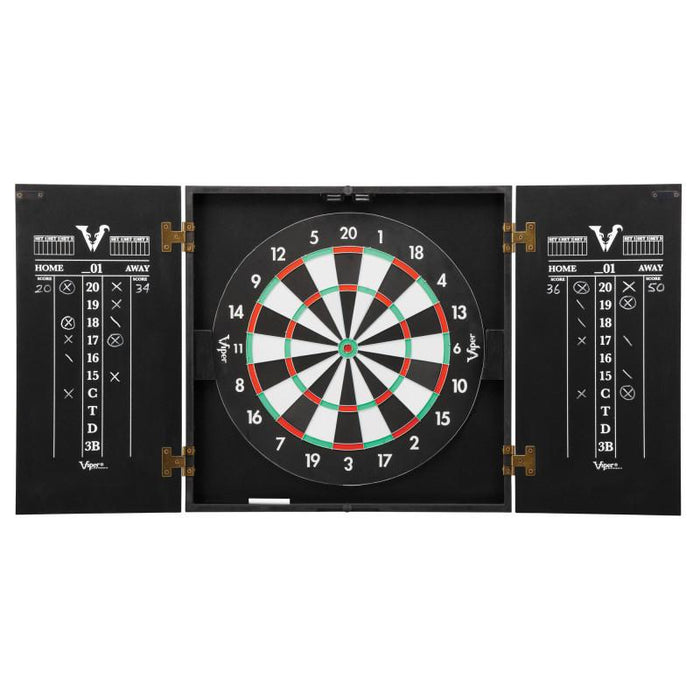 Viper | Hideaway Cabinet with Coiled Paper Dartboard | The Bull Starts Here | Throw Line Marker | Steel Tip Dart Accessories Kit