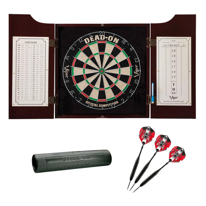 Viper | Hudson Dartboard Cabinet | Dead - On Bristle Dartboard | Black Mariah Steel Tip Darts 22 Grams | Vinyl Dart Mat
