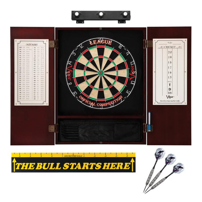 Viper | League Sisal Dartboard | Metropolitan Cinnamon Cabinet | Padded Dart Mat | The Bull Starts Here | Underground The Raven Steel Tip Darts | Shadow Buster Dartboard Lights & Laser Throw Line Marker