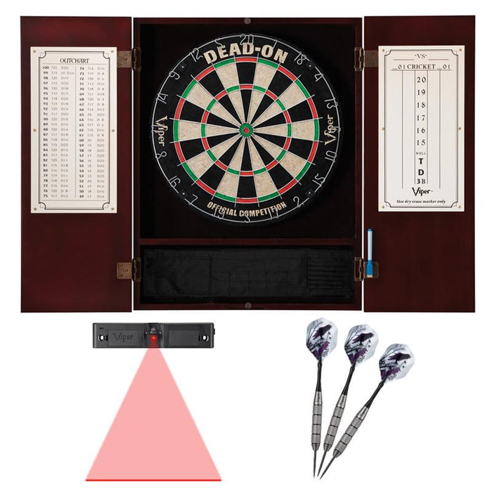 Viper | Metropolitan Mahogany Steel Tip Dartboard Cabinet | Dead - On Bristle Dartboard | Underground Raven Steel Tip Darts 25 Grams | Padded Dart Mat | Vinyl Dart Mat