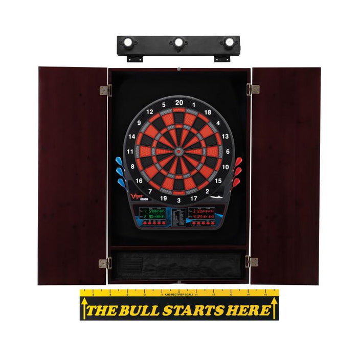 Viper | Orion Electronic Dartboard | Metropolitan Mahogany Cabinet | Laser Throw Line Marker | Padded Dart MAt | The Bull Starts Here | Shadow Buster Dartboard Lights