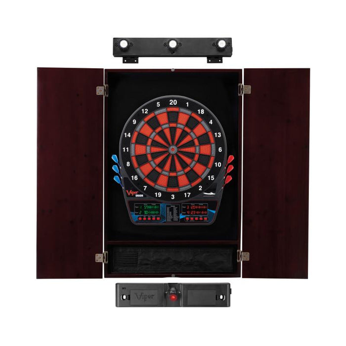Viper | Orion Electronic Dartboard | Metropolitan Mahogany Cabinet | Laser Throw Line Marker | Padded Dart MAt | The Bull Starts Here | Shadow Buster Dartboard Lights