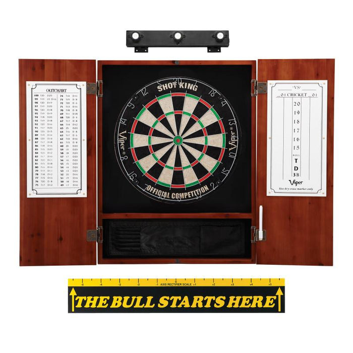 Viper | Shot King Sisal Dartboard | Metropolitan Cinnamon Cabinet | Padded Dart Mat | The Bull Starts Here | Shadow Buster Dartboard Lights & Laser Throw Line Marker