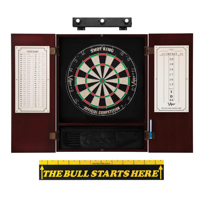 Viper | Shot King Sisal Dartboard | Metropolitan Cinnamon Cabinet | Padded Dart Mat | The Bull Starts Here | Shadow Buster Dartboard Lights & Laser Throw Line Marker