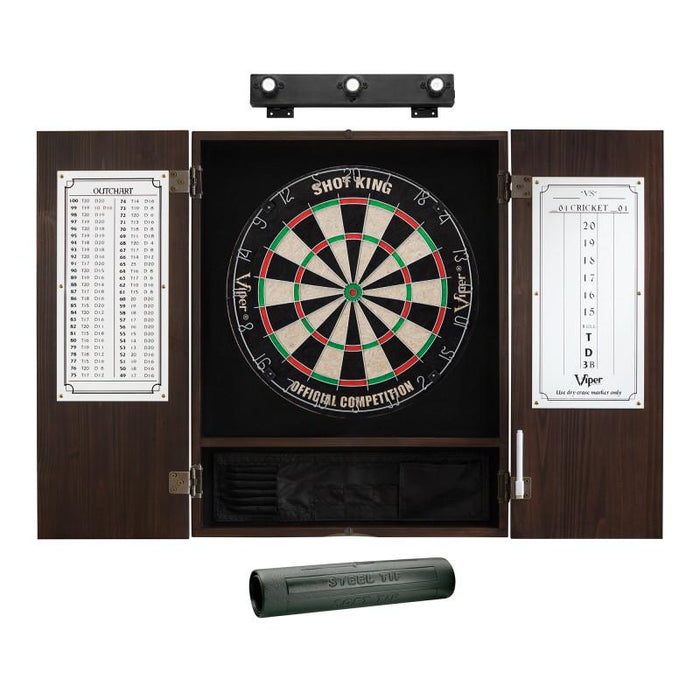Viper | Shot King Sisal Dartboard | Metropolitan Espresso Cabinet | Padded Dart Mat | The Bull Starts Here | Shadow Buster Dartboard Lights & Laser Throw Line Marker