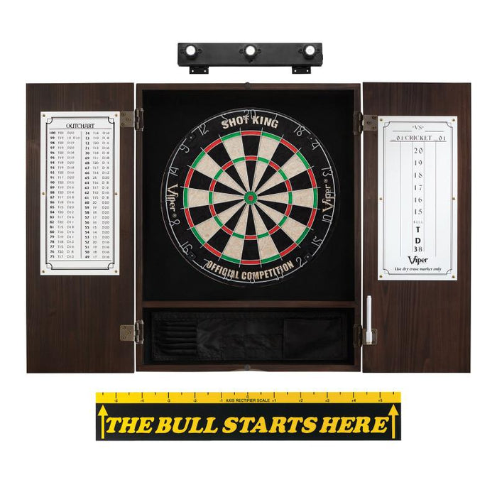 Viper | Shot King Sisal Dartboard | Metropolitan Espresso Cabinet | Padded Dart Mat | The Bull Starts Here | Shadow Buster Dartboard Lights & Laser Throw Line Marker