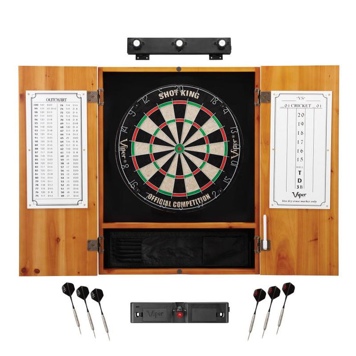 Viper | Shot King Sisal Dartboard | Metropolitan Oak Cabinet | Shadow Buster Dartboard Lights & Laser Throw Line Marker