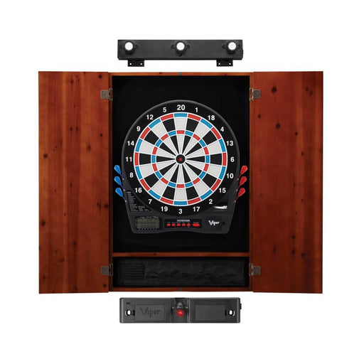 Viper | Showdown Electronic Dartboard | Metropolitan Cinnamon Cabinet | Padded Dart Mat | The Bull Starts Here | Shadow Buster Dartboard Lights & Laser Throw Line Marker