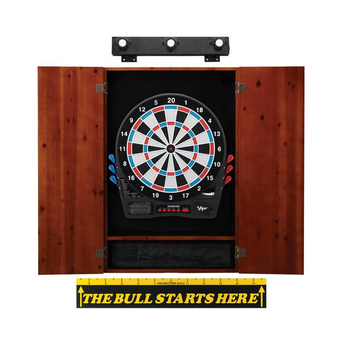Viper | Showdown Electronic Dartboard | Metropolitan Cinnamon Cabinet | Padded Dart Mat | The Bull Starts Here | Shadow Buster Dartboard Lights & Laser Throw Line Marker