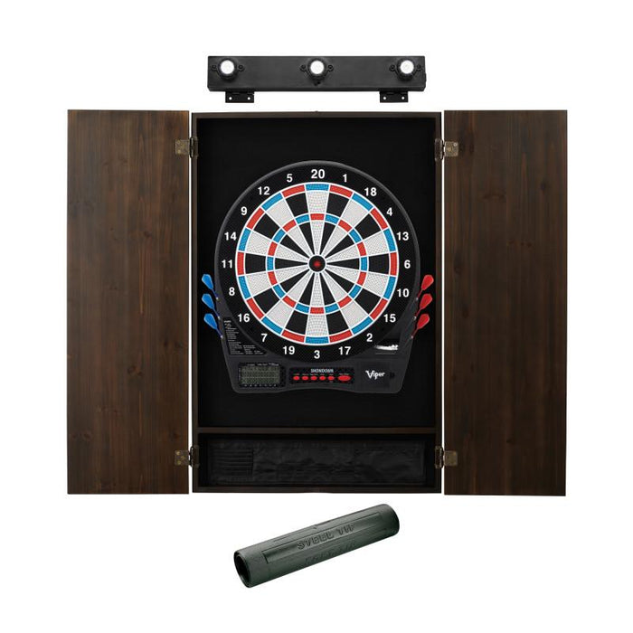 Viper | Showdown Electronic Dartboard | Metropolitan Espresso Cabinet | Padded Dart Mat | The Bull Starts Here | Shadow Buster Dartboard Lights & Laser Throw Line Marker