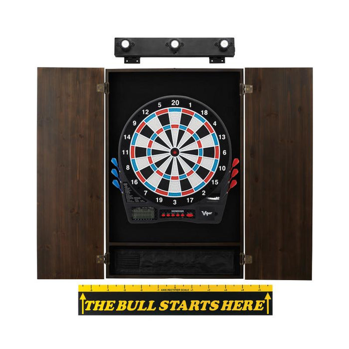 Viper | Showdown Electronic Dartboard | Metropolitan Espresso Cabinet | Padded Dart Mat | The Bull Starts Here | Shadow Buster Dartboard Lights & Laser Throw Line Marker