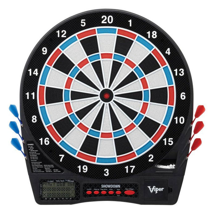 Viper | Showdown Electronic Dartboard | Metropolitan Mahogany Cabinet | Laser Throw Line Marker | Padded Dart MAt | The Bull Starts Here | Shadow Buster Dartboard Lights