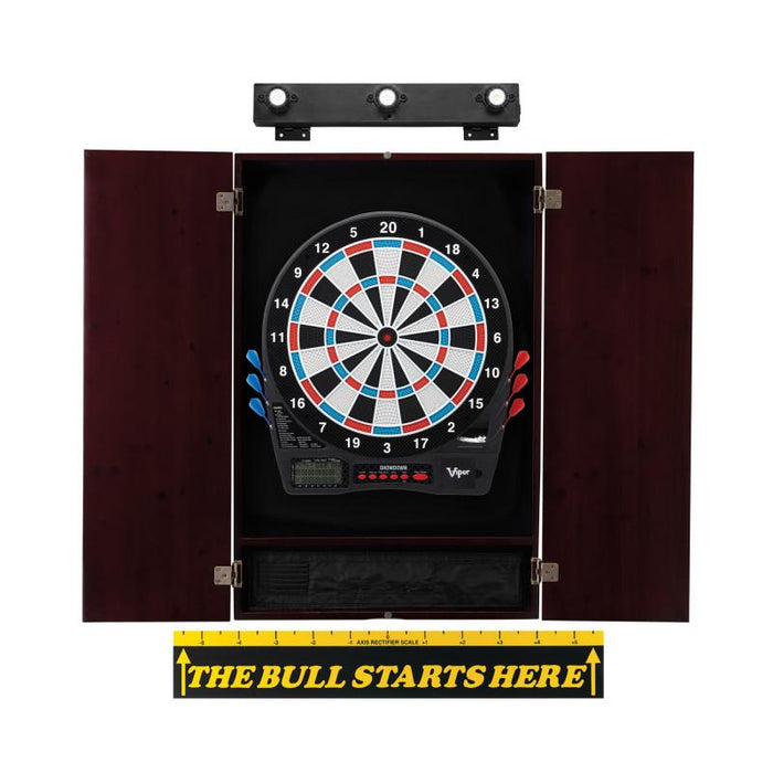 Viper | Showdown Electronic Dartboard | Metropolitan Mahogany Cabinet | Laser Throw Line Marker | Padded Dart MAt | The Bull Starts Here | Shadow Buster Dartboard Lights