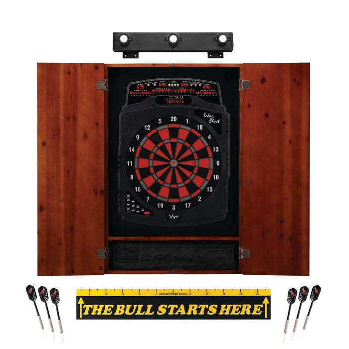 Viper | Solar Blast Electronic Dartboard | Metropolitan Cinnamon Cabinet | Padded Dart Mat | The Bull Starts Here | Shadow Buster Dartboard Lights & Laser Throw Line Marker