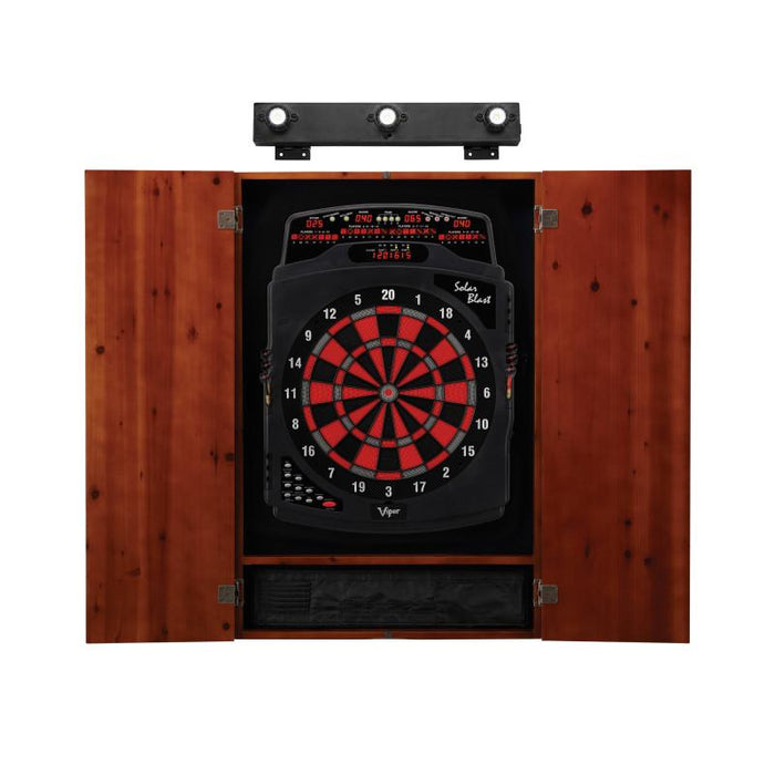 Viper | Solar Blast Electronic Dartboard | Metropolitan Cinnamon Cabinet | Padded Dart Mat | The Bull Starts Here | Shadow Buster Dartboard Lights & Laser Throw Line Marker