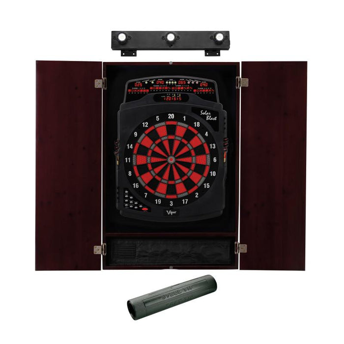 Viper | Solar Blast Electronic Dartboard | Metropolitan Mahogany Cabinet | Laser Throw Line Marker | Padded Dart MAt | The Bull Starts Here | Shadow Buster Dartboard Lights