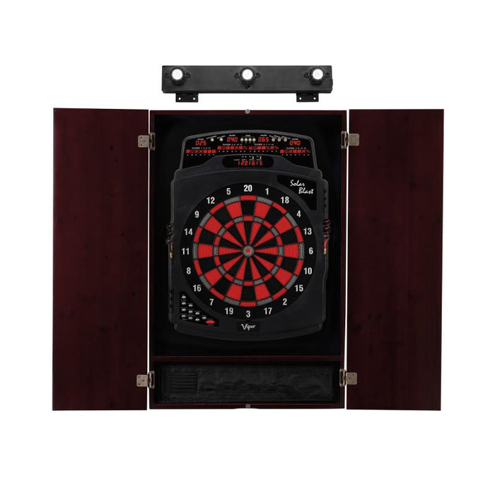 Viper | Solar Blast Electronic Dartboard | Metropolitan Mahogany Cabinet | Laser Throw Line Marker | Padded Dart MAt | The Bull Starts Here | Shadow Buster Dartboard Lights
