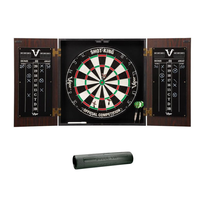 Viper | Stadium Cabinet with Shot King Sisal Dartboard | Shadow Buster Dartboard Lights | Padded Dart Mat |The Bull Starts Here | Throw Line Marker | Steel Tip Dart Accessories Kit