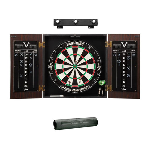 Viper | Stadium Cabinet with Shot King Sisal Dartboard | Shadow Buster Dartboard Lights | Padded Dart Mat |The Bull Starts Here | Throw Line Marker | Steel Tip Dart Accessories Kit