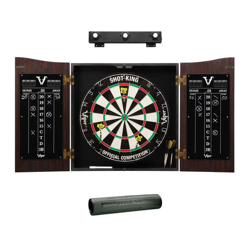 Viper | Vault Cabinet with Shot King Sisal Dartboard | Padded Dart Mat | Shadow Buster Dartboard Lights