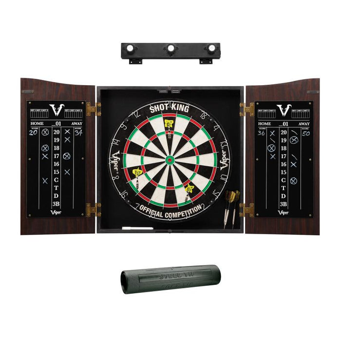 Viper | Vault Cabinet with Shot King Sisal Dartboard | Padded Dart Mat | Shadow Buster Dartboard Lights