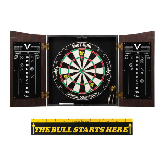 Viper | Vault Cabinet with Shot King Sisal Dartboard | Shadow Buster Dartboard Lights | Steel Tip Dart Accessories Kit | The Bull Starts Here | Throw Line Marker | Padded Dart Mat