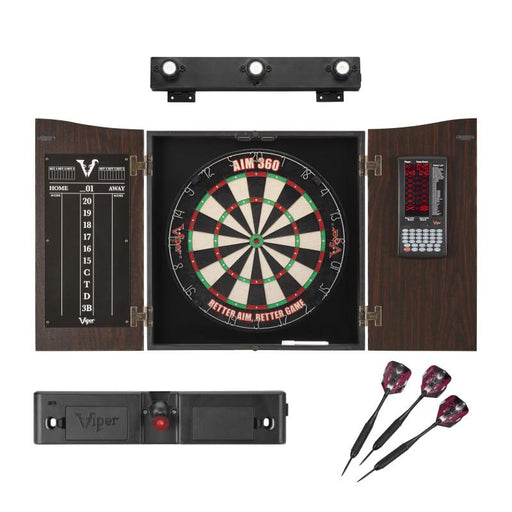 Viper | Vault Deluxe Dartboard Cabinet with Built - In Pro Score | AIM 360 Dartboard