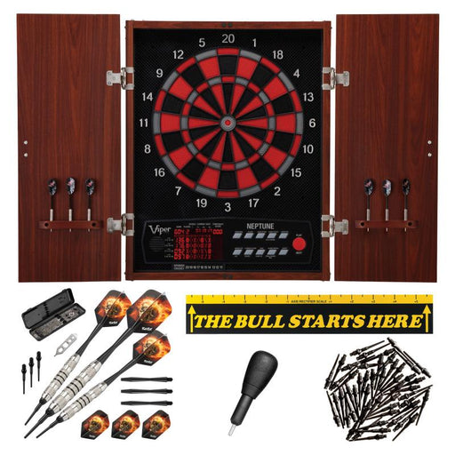 Viper Neptune Electronic Dartboard, "The Bull Starts Here" Throw Line Marker, Blazer 16g Soft Tip Darts, Dart Tip Remover Tool & Tufflex II Black Dart Tips Darts Viper 