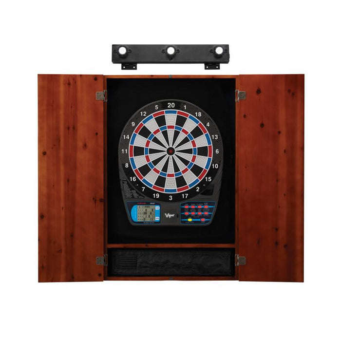 Viper | 787 Electronic Dartboard | Metropolitan Cinnamon Cabinet | Padded Dart Mat | The Bull Starts Here | Shadow Buster Dartboard Lights & Laser Throw Line Marker