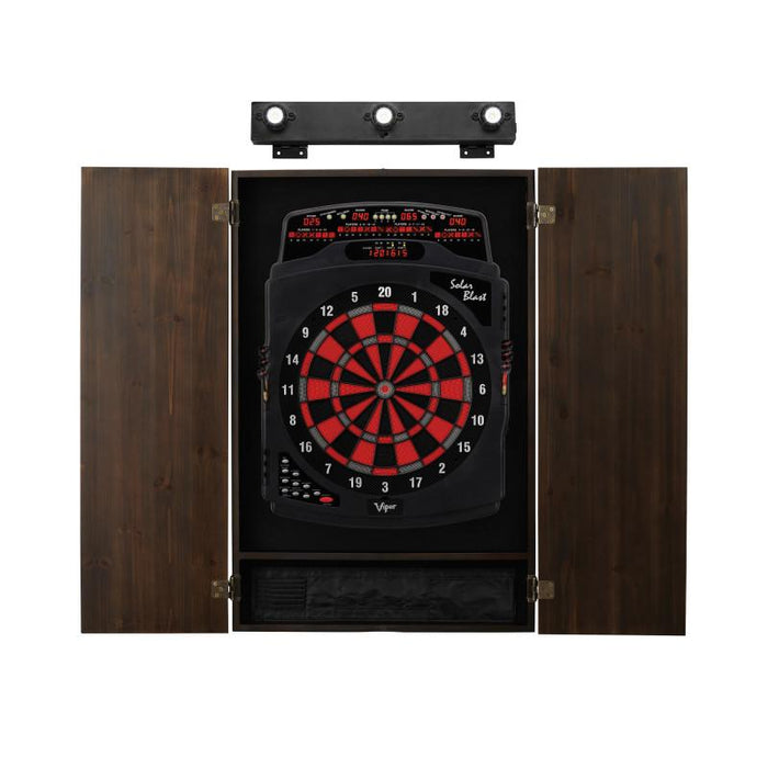 Viper | Solar Blast Electronic Dartboard | Metropolitan Espresso Cabinet | Padded Dart Mat | The Bull Starts Here | Shadow Buster Dartboard Lights & Laser Throw Line Marker