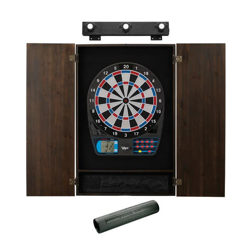 Viper 787 Electronic Dartboard, Metropolitan Espresso Cabinet, Dart Mat & Shadow Buster Dartboard Light Bundle Darts Viper 