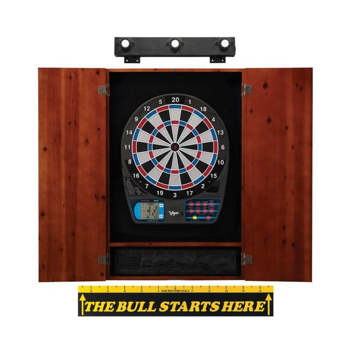 Viper | 787 Electronic Dartboard | Metropolitan Cinnamon Cabinet | Padded Dart Mat | The Bull Starts Here | Shadow Buster Dartboard Lights & Laser Throw Line Marker